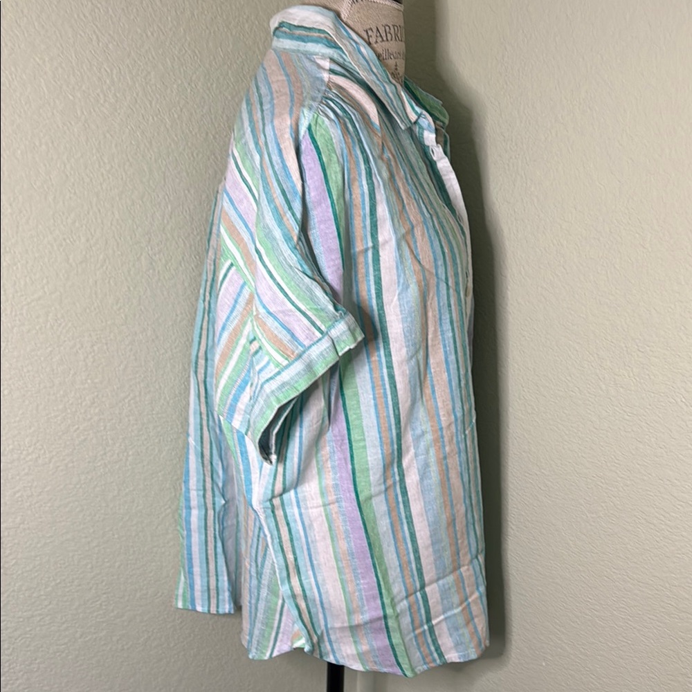 Linen Striped Short Sleeve Button-Up Shirt - Picture 4 of 7